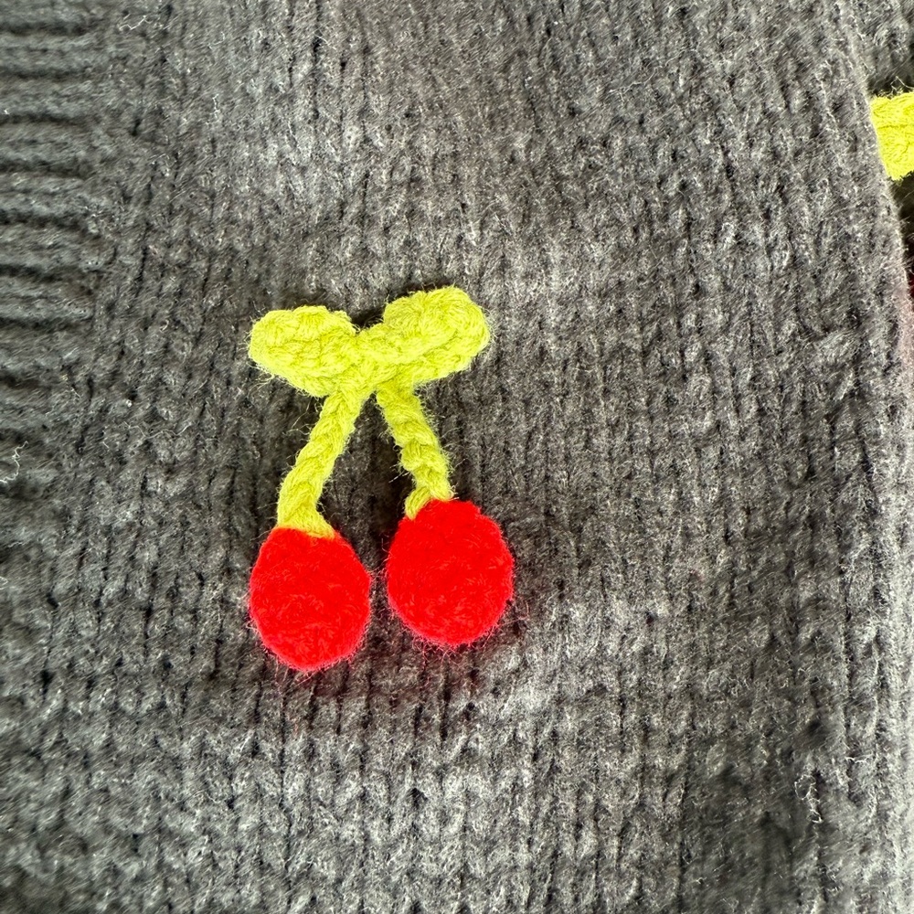 Anthropologie Maeve Black Varsity Cardigan Sweater 3D Cherry - Picture 8 of 8